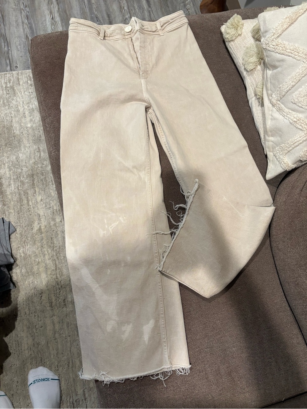 Light Beige Wide Leg Corduroy Pants